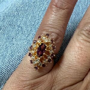 Gold Tone Amethyst Cluster Halo Ring Size 3.75 #37515